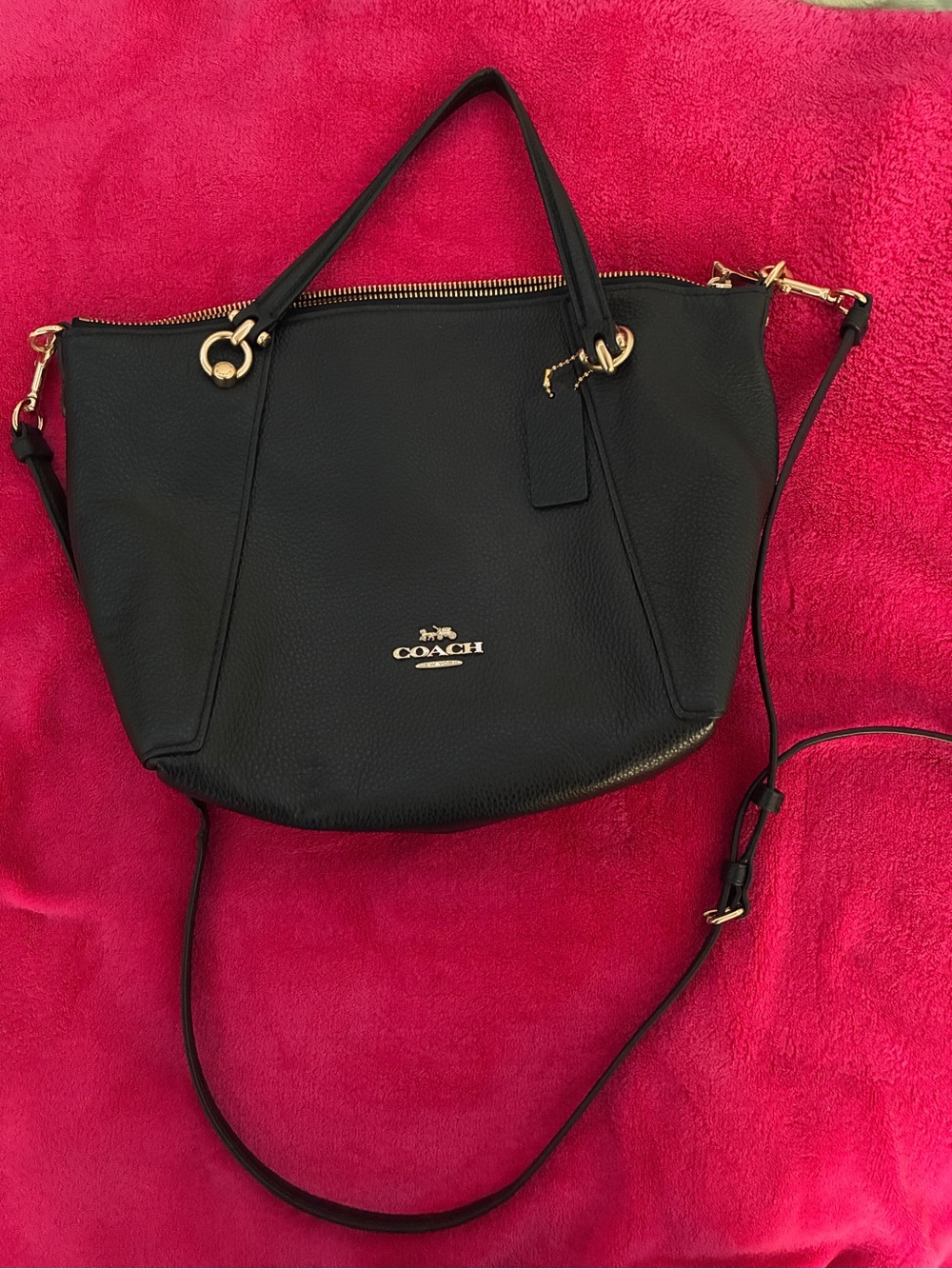 Coach Black Leather Shoulder Bag with Gold Hardware